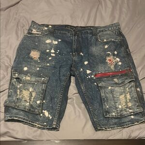 Blue Distressed Cargo Shorts Vintage Style